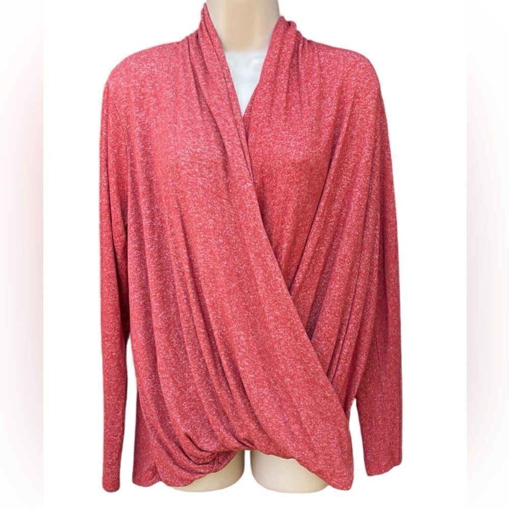 PHILOSOPHY Faux Wrap Blouse Size S Red Waffle Knit Long Sleeve Top Draped Shirt